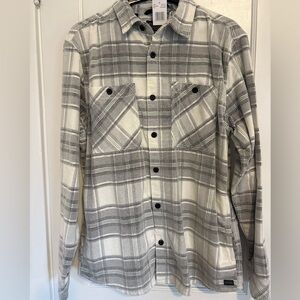 Buffalo David Bitton Men’s White/Grey Milk Plaid Button Down Shirt, 4 Pockets, L